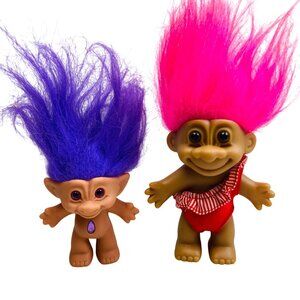 Vintage Troll Dolls Lot- Purple Treasure Troll Pink Russ 90s Nostalgic Toys